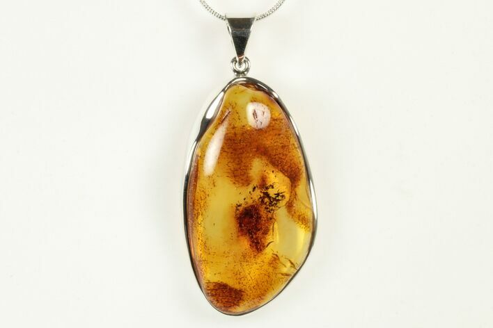 Polished Baltic Amber Pendant (Necklace) - Sterling Silver #240301